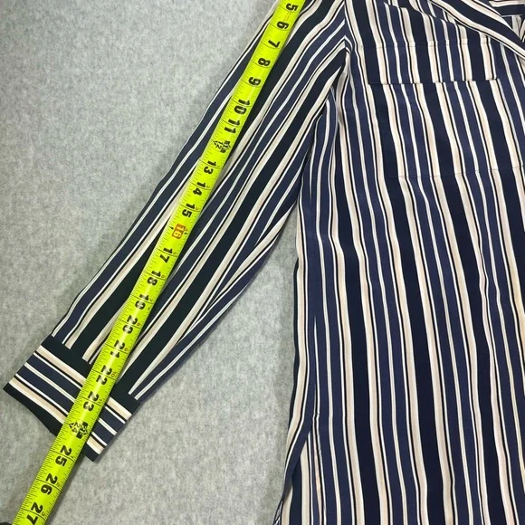 Lafayette 148 NY 100% Silk Blouse Navy Beige White Striped Long Sleeves W SZ M - Picture 7 of 8